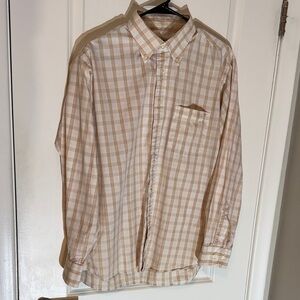 Burberry Tan and White Checkered Button-Down Shirt